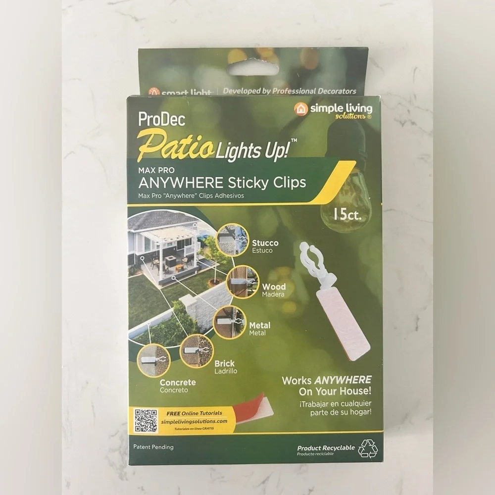 ProDec Patio Lights Up! MAX PRO ANYWHERE Sticky Clips – 15 ct - NIB